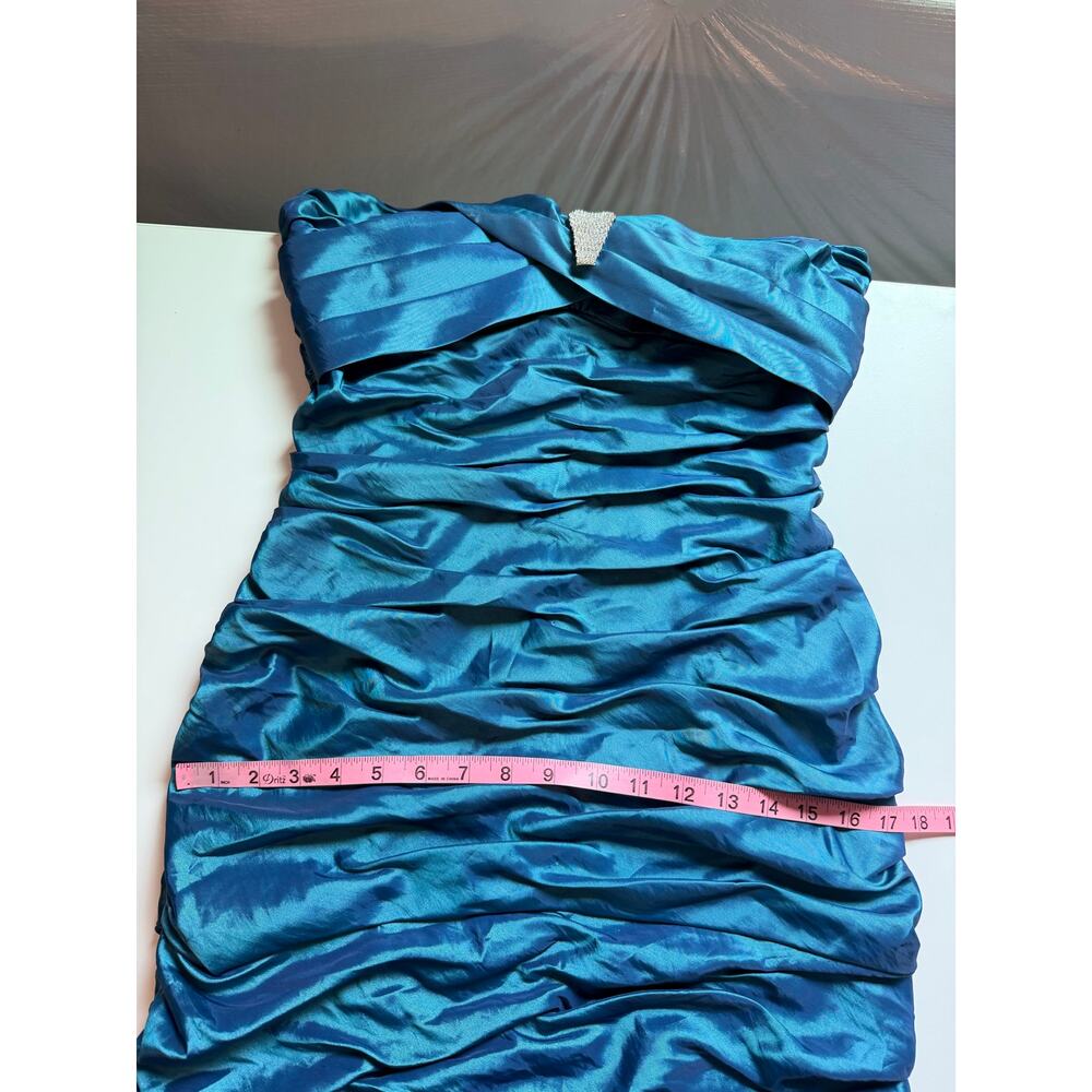 Vintage Cachet Maxi Rushed Dress Size 8 Petite Gown Teal Blue Prom Formal Y2K - Picture 12 of 12
